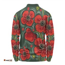 Australia Aboriginal Long Sleeve Polo Shirt - Aboriginal Style Australian Poppy Flower Background Long Sleeve Polo Shirt
