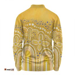 Australia Aboriginal Long Sleeve Polo Shirt - Dot painting illustration in Aboriginal style Yellow Long Sleeve Polo Shirt
