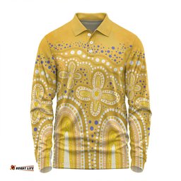 Australia Aboriginal Long Sleeve Polo Shirt - Dot painting illustration in Aboriginal style Yellow Long Sleeve Polo Shirt