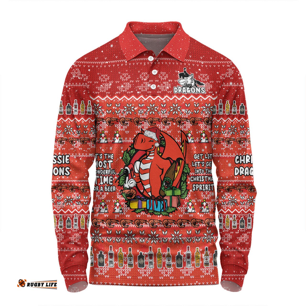 St. George Illawarra Dragons Christmas Custom Long Sleeve Polo Shirt - Chrissie Spirit Long Sleeve Polo Shirt