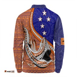 Australia  South Sea Islanders Long Sleeve Polo Shirt - New Ireland Flag With Polynesian Shark Pattern Long Sleeve Polo Shirt