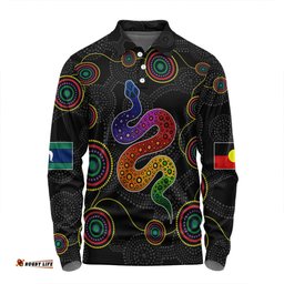 Australia Aboriginal Custom Long Sleeve Polo Shirt - Indigenous Dreaming Rainbow Serpent Inspired Long Sleeve Polo Shirt