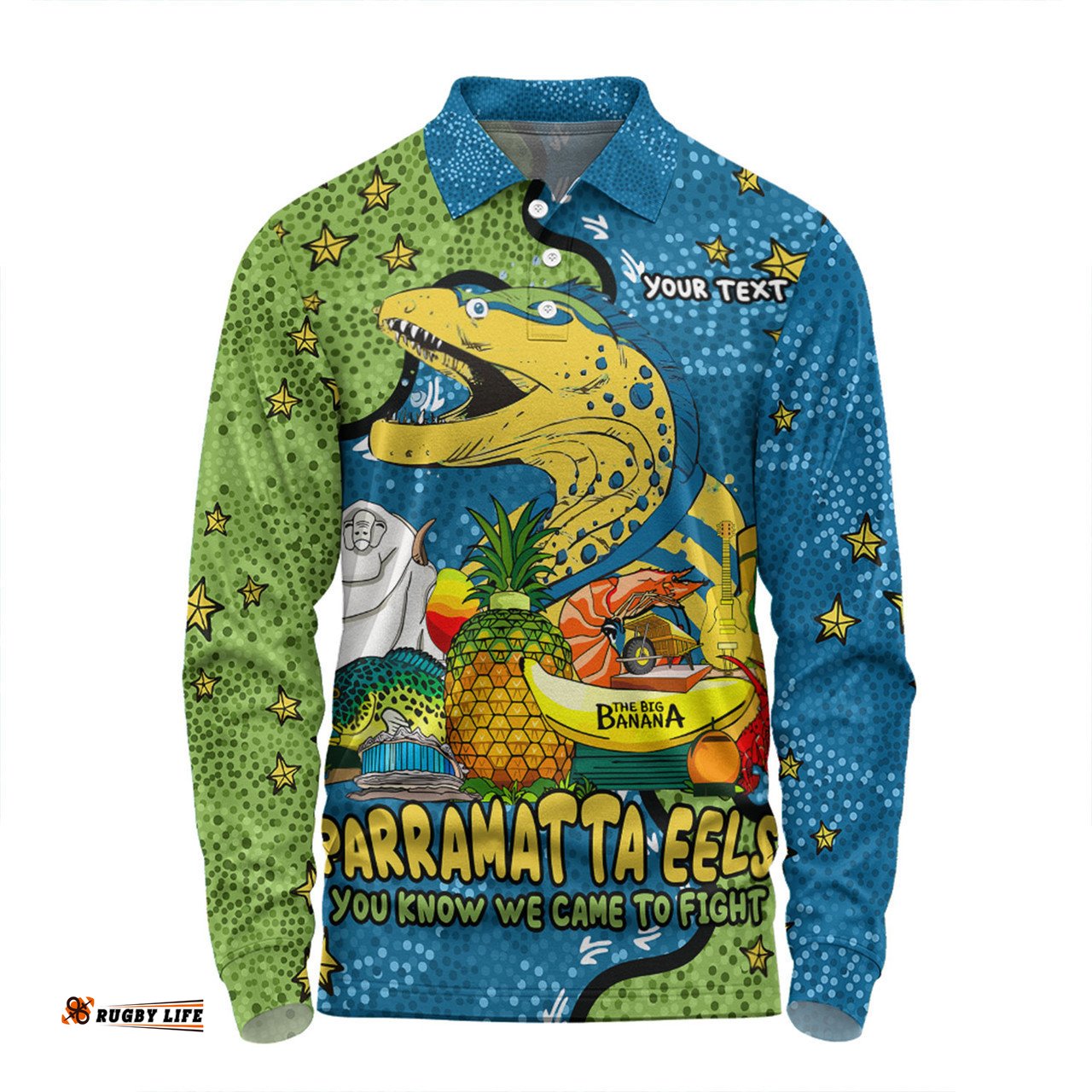 Parramatta Eels Custom Long Sleeve Polo Shirt - Australian Big Things Long Sleeve Polo Shirt