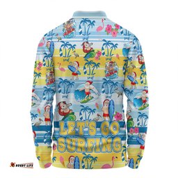 Australia Surfing Christmas Long Sleeve Polo Shirt - Tropical Santa Let's Go Surfing Long Sleeve Polo Shirt