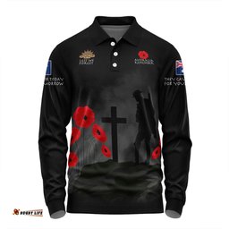 Australia Anzac Day Long Sleeve Polo Shirt - Australia Remember Black Long Sleeve Polo Shirt