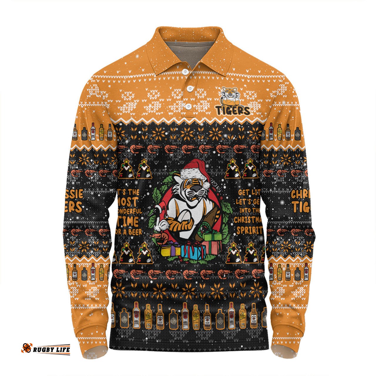 Wests Tigers Christmas Custom Long Sleeve Polo Shirt - Chrissie Spirit Long Sleeve Polo Shirt
