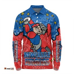 Newcastle Knights Custom Long Sleeve Polo Shirt - Team With Dot And Star Patterns For Tough Fan Long Sleeve Polo Shirt