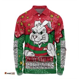 South Sydney Rabbitohs Long Sleeve Polo Shirt - Team With Dot And Star Patterns For Tough Fan Long Sleeve Polo Shirt