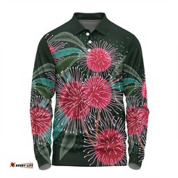 Australia Aboriginal Long Sleeve Polo Shirt - Australian Hakea Flowers Painting In Aboriginal Style Long Sleeve Polo Shirt