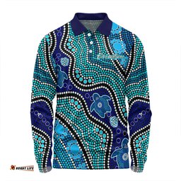 Australia Turtles Aboriginal Custom Long Sleeve Polo Shirt - Dreamtime River And Turtles Dot Art Painting Long Sleeve Polo Shirt