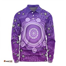 Australia Aboriginal Custom Long Sleeve Polo Shirt - Purple Dot Painting Art Washo Long Sleeve Polo Shirt