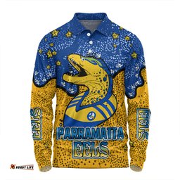 Parramatta Eels Custom Long Sleeve Polo Shirt - Team With Dot And Star Patterns For Tough Fan Long Sleeve Polo Shirt