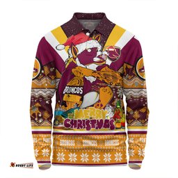 Brisbane Broncos Christmas Custom Long Sleeve Polo Shirt - Broncos Santa Aussie Big Things Christmas Long Sleeve Polo Shirt