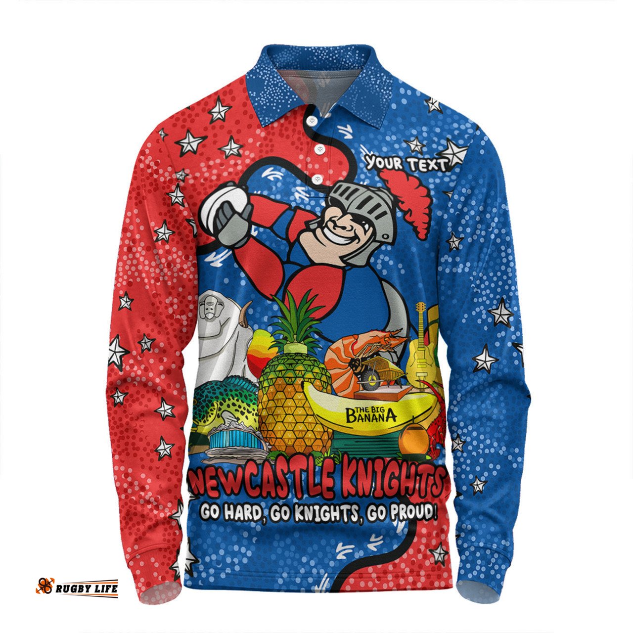 Newcastle Knights Custom Long Sleeve Polo Shirt - Australian Big Things Long Sleeve Polo Shirt