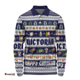 Victoria Christmas Custom Long Sleeve Polo Shirt - Happy Chrissie Ugly Style Long Sleeve Polo Shirt
