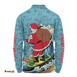 Australia Surfing Christmas Long Sleeve Polo Shirt - Santa Happy Chrissie Tropical Pattern Long Sleeve Polo Shirt