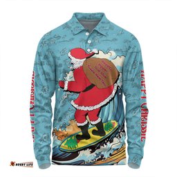Australia Surfing Christmas Long Sleeve Polo Shirt - Santa Happy Chrissie Tropical Pattern Long Sleeve Polo Shirt