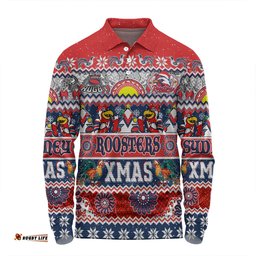 Sydney Roosters Christmas Aboriginal Custom Long Sleeve Polo Shirt - Indigenous Knitted Ugly Xmas Style Long Sleeve Polo Shirt