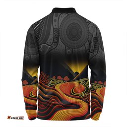 Australia Aboriginal Custom Long Sleeve Polo Shirt - Rainbow Serpent Dreamtime Land Art Inspired Long Sleeve Polo Shirt