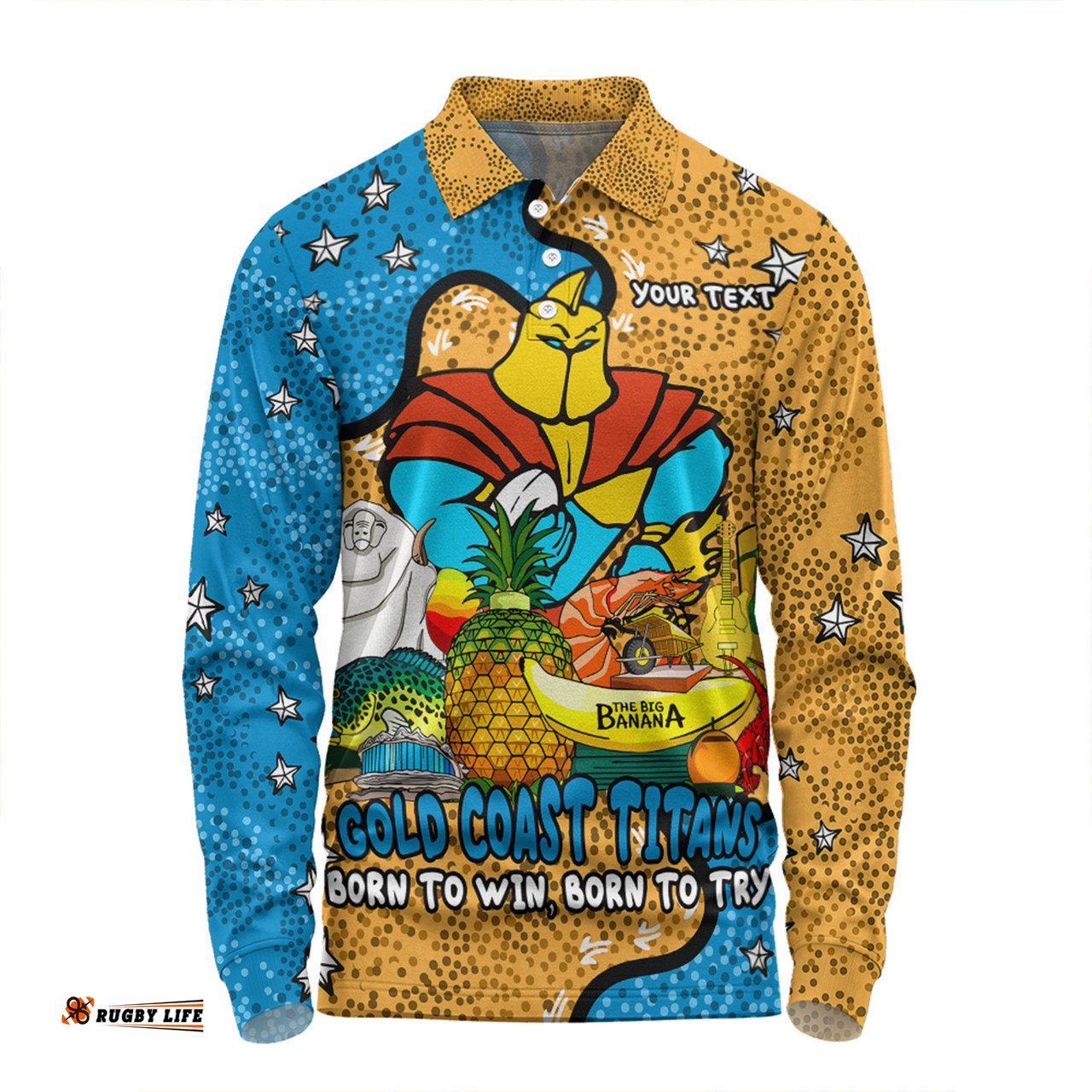 Gold Coast Titans Custom Long Sleeve Polo Shirt - Australian Big Things Long Sleeve Polo Shirt