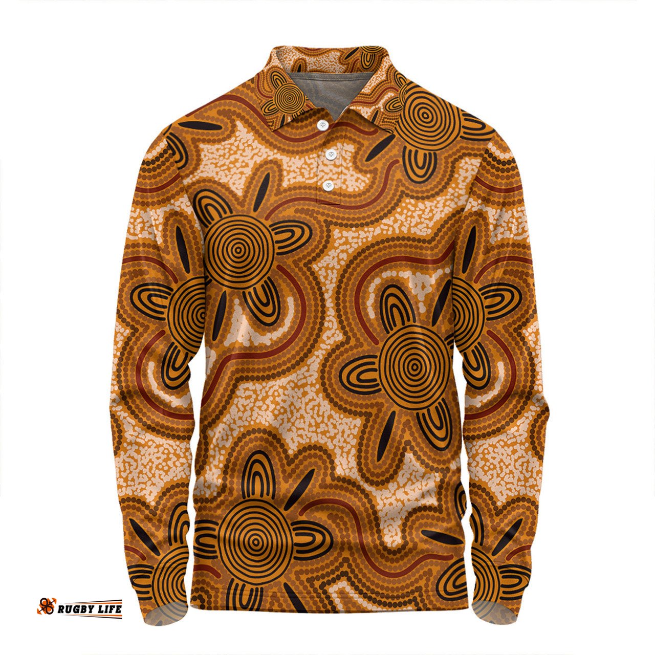 Australia Aboriginal Long Sleeve Polo Shirt - Aboriginal Art Background Connection Concept Long Sleeve Polo Shirt