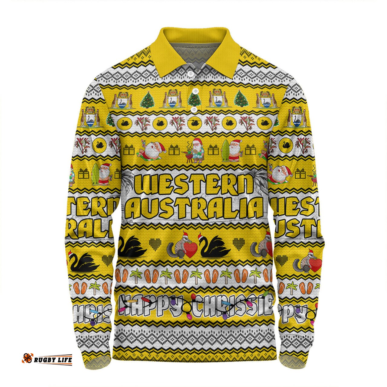 Western Australia Christmas Custom Long Sleeve Polo Shirt - Happy Chrissie Ugly Style Long Sleeve Polo Shirt
