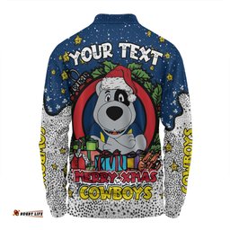North Queensland Cowboys Christmas Custom Long Sleeve Polo Shirt - Merry Christmas Our Beloved Team With Aboriginal Dot Art Pattern Long Sleeve Polo Shirt