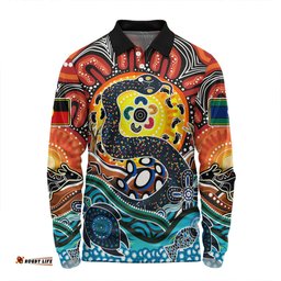 Australia Rainbow Serpent Aboriginal Long Sleeve Polo Shirt - Dreamtime Rainbow Serpent Long Sleeve Polo Shirt
