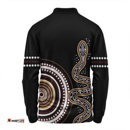 Australia Rainbow Serpent Aboriginal Custom Long Sleeve Polo Shirt - Dreamtime Mother of Life Black Long Sleeve Polo Shirt