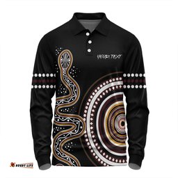 Australia Rainbow Serpent Aboriginal Custom Long Sleeve Polo Shirt - Dreamtime Mother of Life Black Long Sleeve Polo Shirt