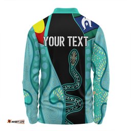 Australia Aboriginal Custom Long Sleeve Polo Shirt - Turquoise Indigenous Rainbow Serpent Inspired Long Sleeve Polo Shirt