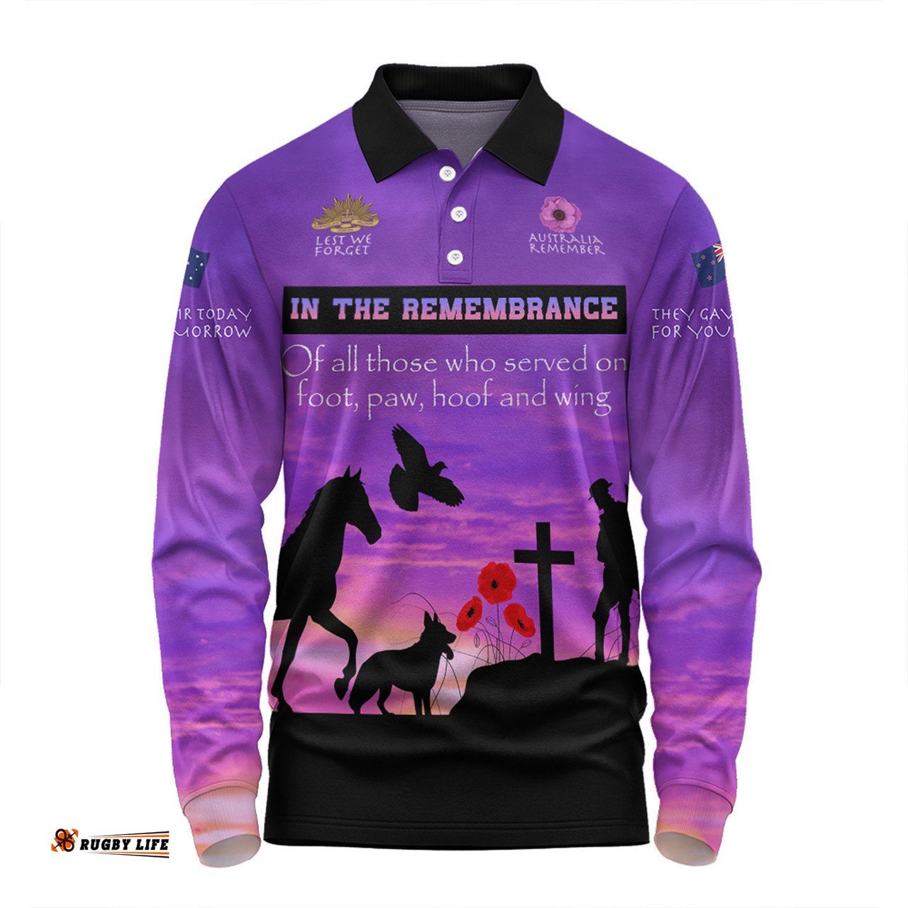Australia Anzac Day Long Sleeve Polo Shirt - In remembrance of all those who served on foot paw hoof and wing Long Sleeve Polo Shirt