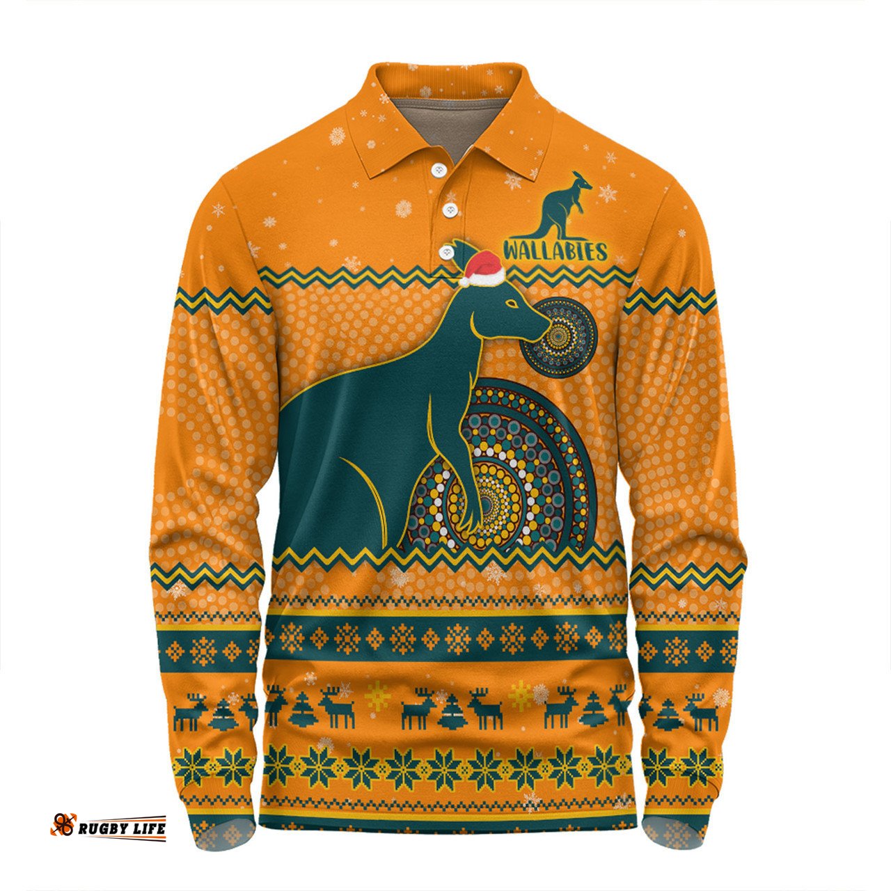 Australia Wallabies Christmas Custom Long Sleeve Polo Shirt - Ugly Xmas And Aboriginal Patterns For Die Hard Fan Long Sleeve Polo Shirt