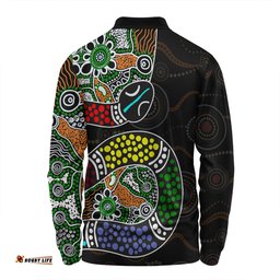 Australia Rainbow Serpent Aboriginal Long Sleeve Polo Shirt - Dreamtime Rainbow Serpent Contemporary Style Long Sleeve Polo Shirt