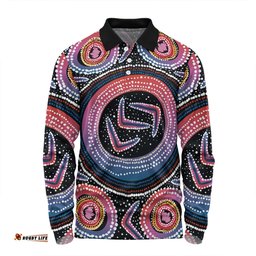 Australia Aboriginal Long Sleeve Polo Shirt - Aboriginal Boomerang Dot Art Long Sleeve Polo Shirt