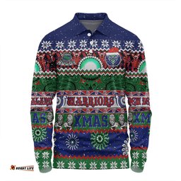 New Zealand Warriors Christmas Maori Custom Long Sleeve Polo Shirt - Indigenous Knitted Ugly Xmas Style Long Sleeve Polo Shirt