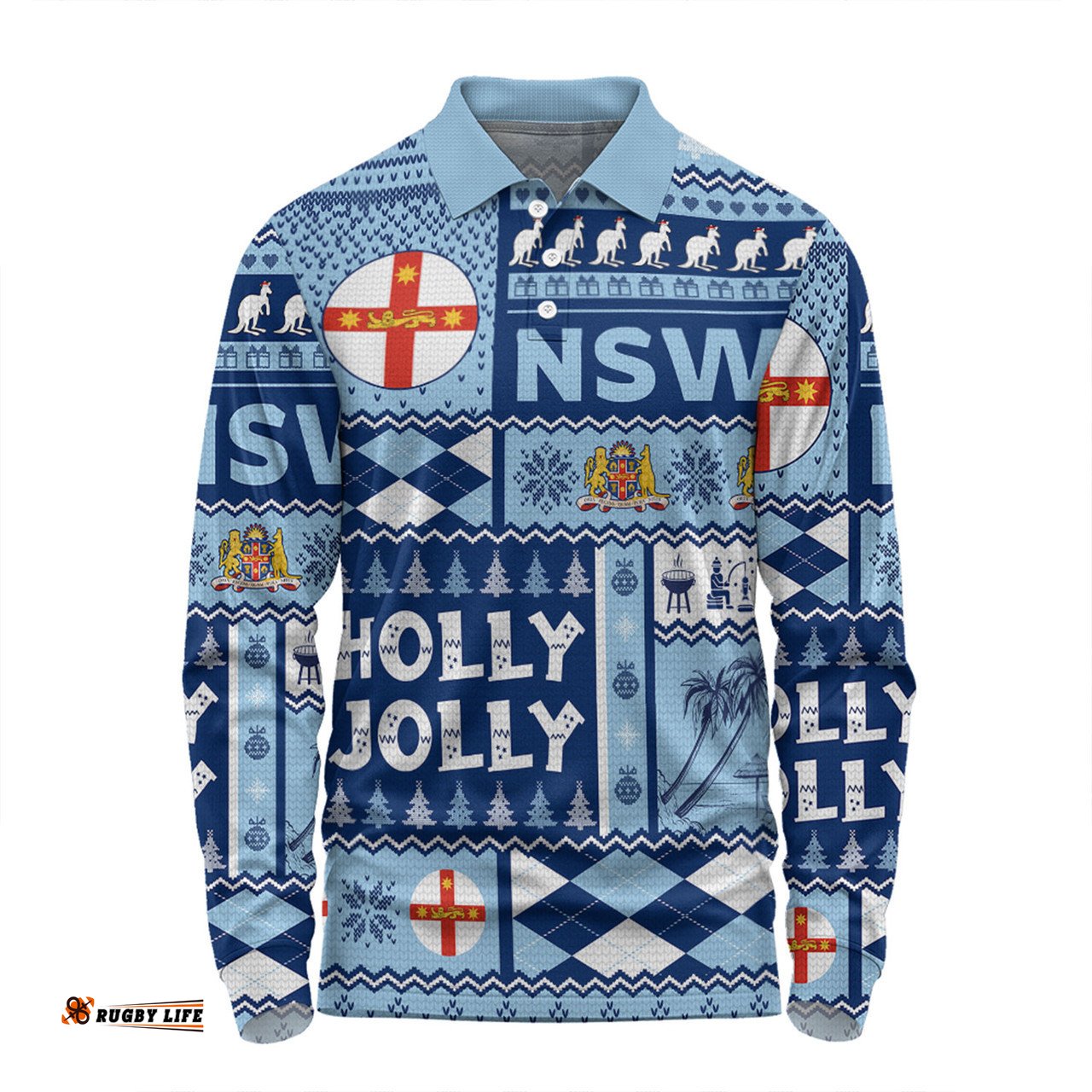 New South Wales Christmas Long Sleeve Polo Shirt - Holly Jolly Chrissie Long Sleeve Polo Shirt