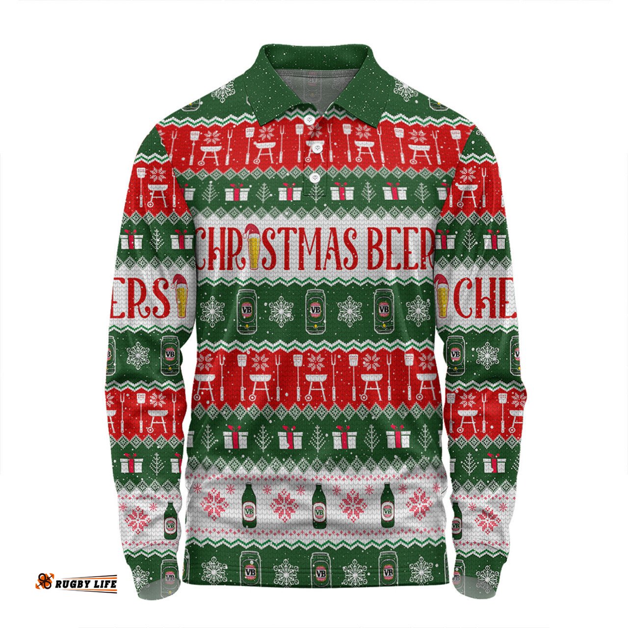 Australia Christmas Custom Long Sleeve Polo Shirt - Ugly Christmas Beer Long Sleeve Polo Shirt