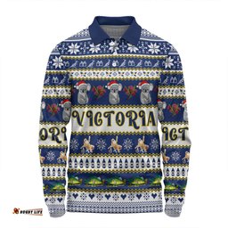 Victoria Big Things Christmas Custom Long Sleeve Polo Shirt - Giant Koala And Murray Cod Long Sleeve Polo Shirt