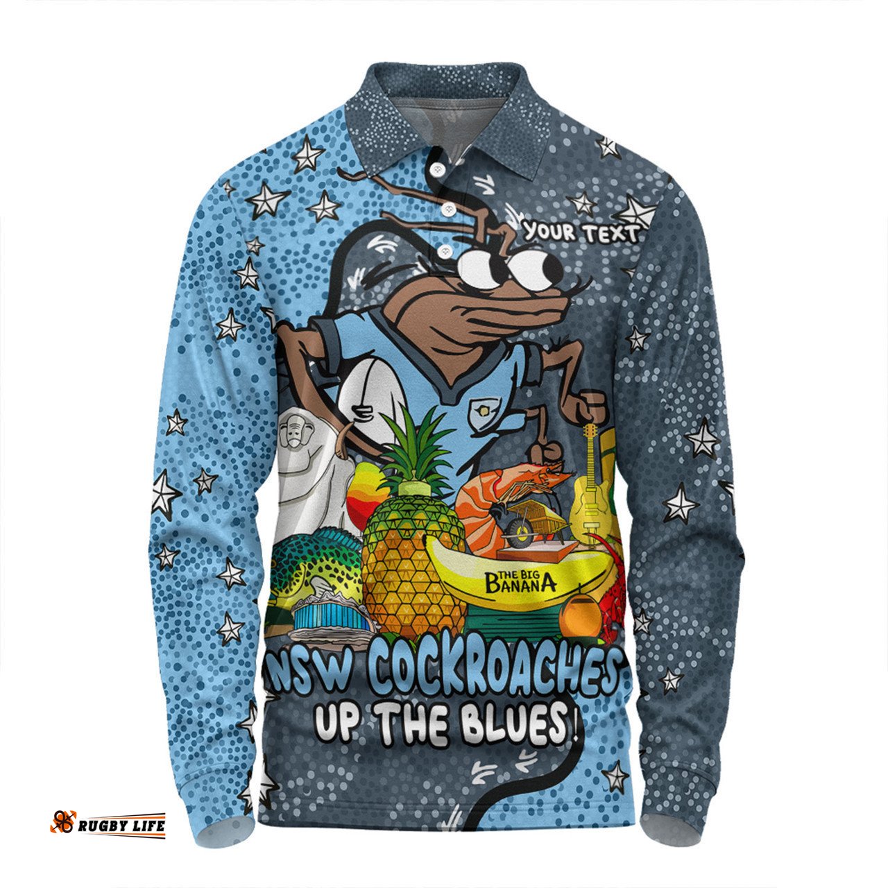New South Wales Cockroaches Custom Long Sleeve Polo Shirt - Australian Big Things Long Sleeve Polo Shirt