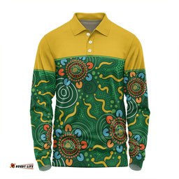 Australia Aboriginal Custom Long Sleeve Polo Shirt - Green Painting With Aboriginal Inspired Dot Long Sleeve Polo Shirt
