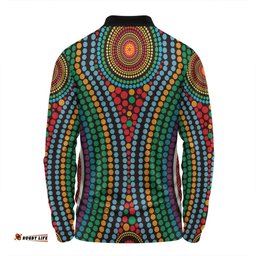 Australia Dot Painting Inspired Aboriginal Long Sleeve Polo Shirt - Dot Color In The Aboriginal Style Long Sleeve Polo Shirt