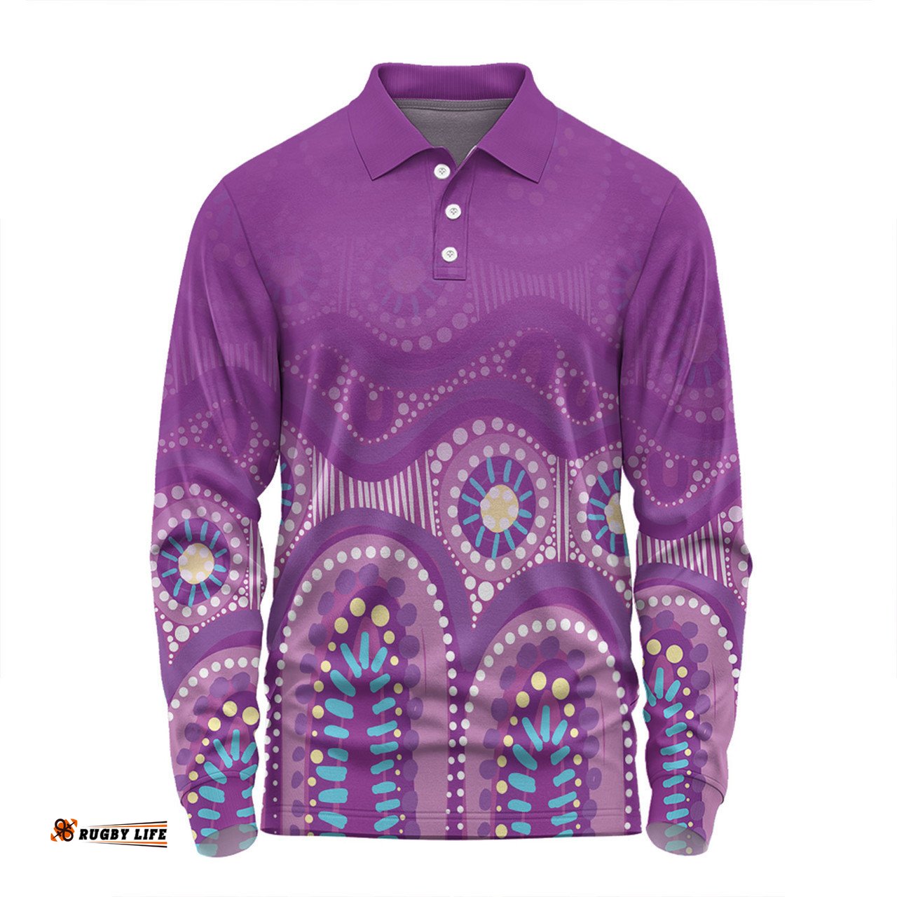 Australia Aboriginal Custom Long Sleeve Polo Shirt - Purple Aboriginal Dot Long Sleeve Polo Shirt