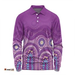Australia Aboriginal Custom Long Sleeve Polo Shirt - Purple Aboriginal Dot Long Sleeve Polo Shirt