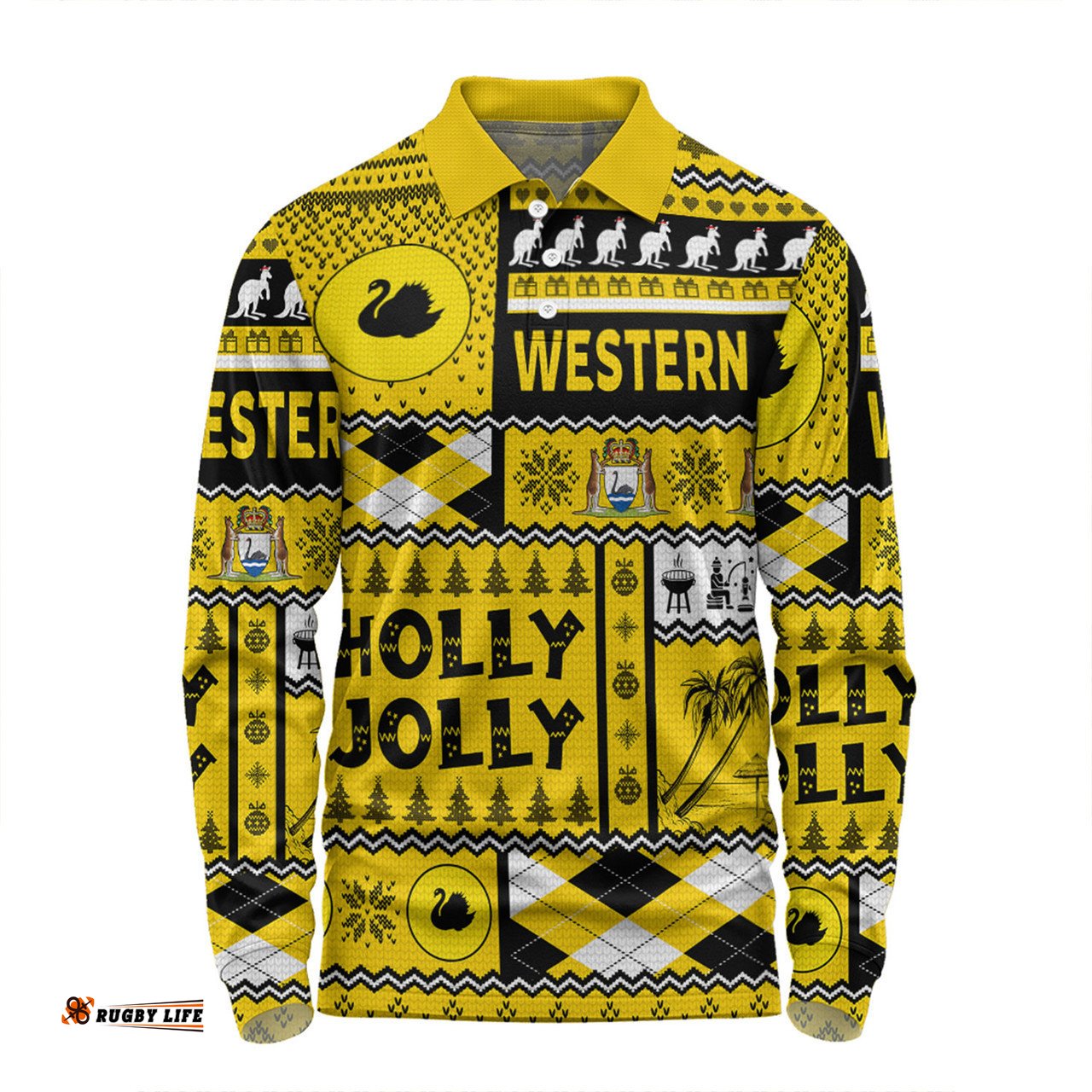 Western Australia Christmas Long Sleeve Polo Shirt - Holly Jolly Chrissie Long Sleeve Polo Shirt