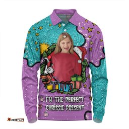 Australia Christmas Custom Long Sleeve Polo Shirt - I'm the Perfect Present Purple Long Sleeve Polo Shirt