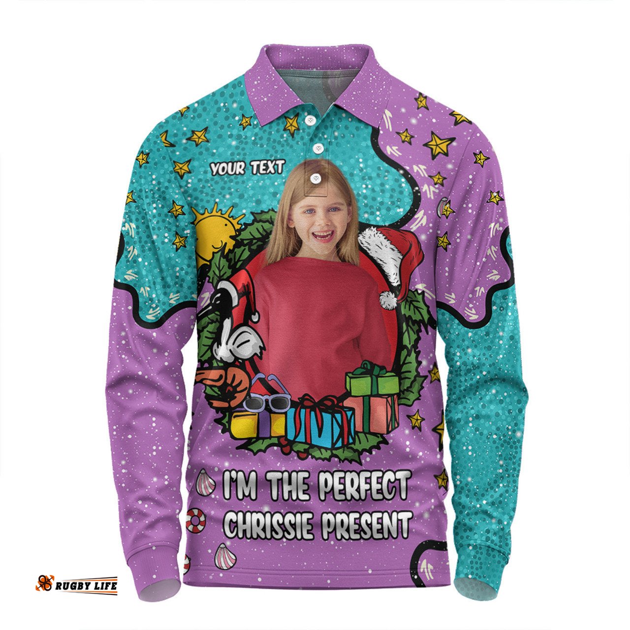 Australia Christmas Custom Long Sleeve Polo Shirt - I'm the Perfect Present Purple Long Sleeve Polo Shirt