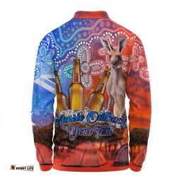 Australia Kangaroo Aboriginal Camping Custom Long Sleeve Polo Shirt - Aussie Outback Camping with Beer Long Sleeve Polo Shirt
