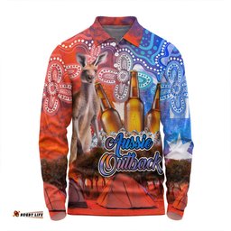 Australia Kangaroo Aboriginal Camping Custom Long Sleeve Polo Shirt - Aussie Outback Camping with Beer Long Sleeve Polo Shirt