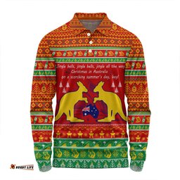 Australian Christmas Carol Christmas Long Sleeve Polo Shirt - Jingle Bells Ugly Style V2 Long Sleeve Polo Shirt